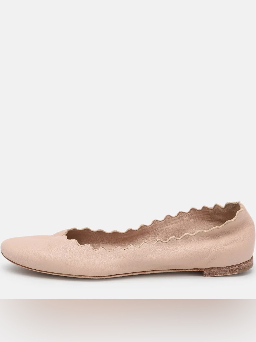 Chloe Beige Leather Lauren Scalloped Ballet Flats Size